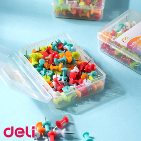 Set 100 pioneze colorate Deli pentru panou de pluta, dimensiune 23mm, diverse culori [3]