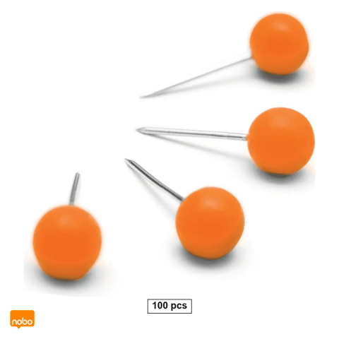 Birotica papetarie - Set 100 pioneze Nobo pentru panou de pluta, din plastic, varf sferic, 13 mm, culori asortate