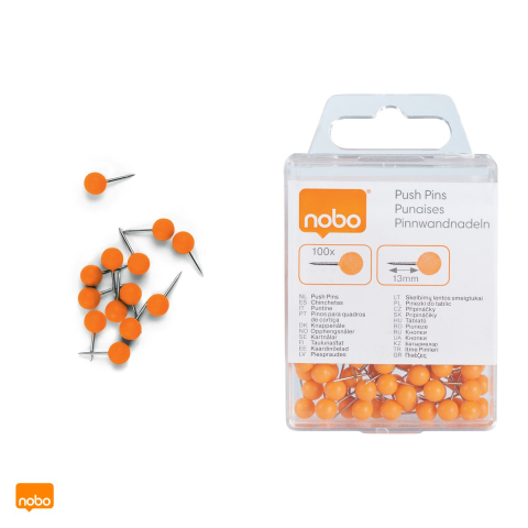 Set 100 pioneze Nobo pentru panou de pluta, din plastic, varf sferic, 13 mm, culori asortate [3]