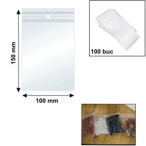 Set 100 Pungi cu Inchidere Zip, 100 x 150 mm, Grosime 40 Microni, din Polietilena Rezistenta, Reutilizabile pentru Organizare Sigura si Ambalare Compacta [1]