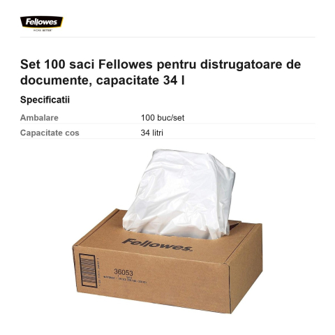 Set 100 saci Fellowes pentru distrugatoare de documente, capacitate 34 l [2]