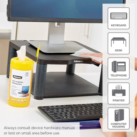 Set 100 servetele umede pentru curatare monitor, Fellowes, antistatice, biodegradabile, pentru ecrane LCD, TFT, laptop [2]