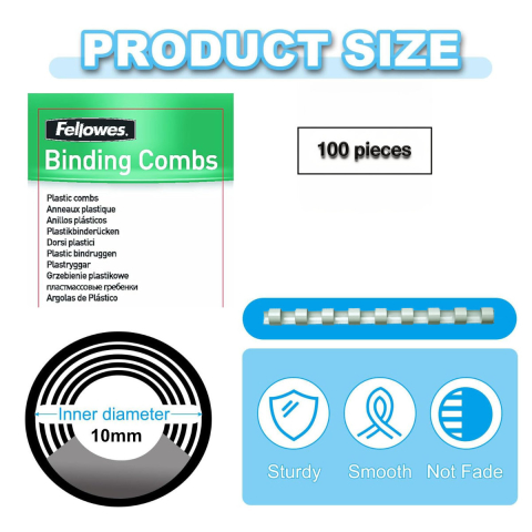 Set 100 spire inele plastic 10 mm alb pentru legat documente A4 pana la 55 coli ambalaj economic Fellowes [1]