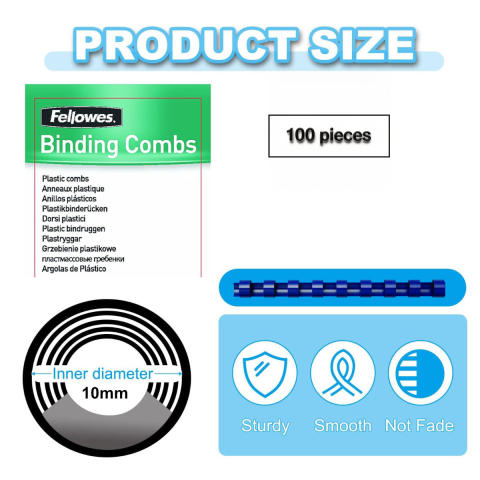Set 100 spire inele plastic 10 mm albastru pentru legat documente A4 pana la 55 coli ambalaj economic Fellowes [1]