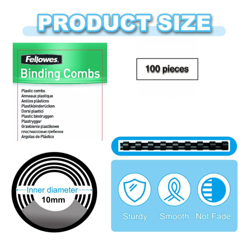 Set 100 spire inele plastic 10 mm negru pentru legat documente A4 pana la 55 coli ambalaj economic Fellowes [1]