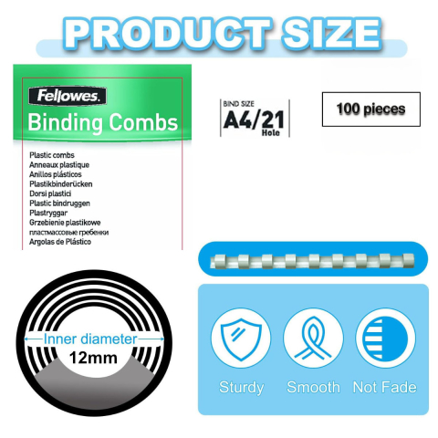 Set 100 spire inele plastic 12 mm alb pentru legat documente A4 pana la 80 coli ambalaj economic Fellowes [1]