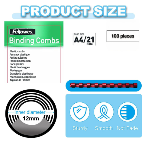 Set 100 spire inele plastic 12 mm rosu pentru legat documente A4 pana la 80 coli ambalaj economic Fellowes [1]