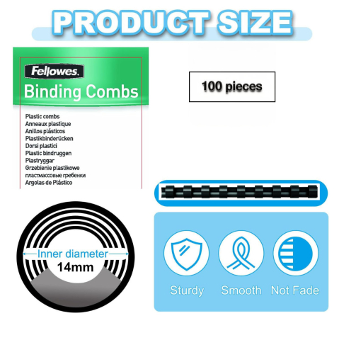 Set 100 spire inele plastic 14 mm negru pentru legat documente A4 pana la 100 coli ambalaj economic Fellowes [1]