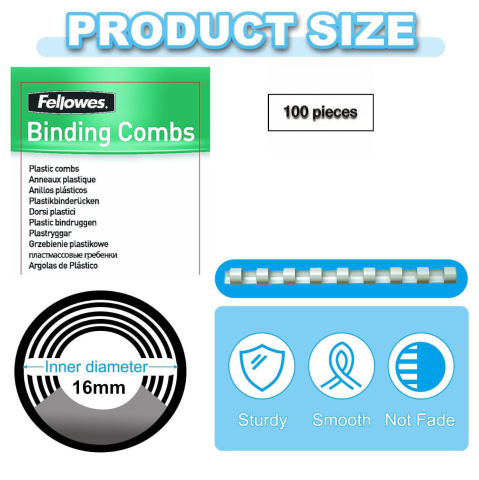 Set 100 spire inele plastic 16 mm alb pentru legat documente A4 pana la 120 coli ambalaj economic Fellowes [1]