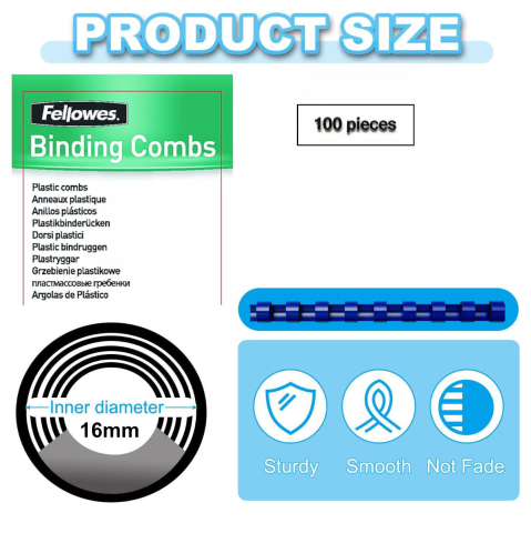 Set 100 spire inele plastic 16 mm albastru pentru legat documente A4 pana la 120 coli ambalaj economic Fellowes [1]