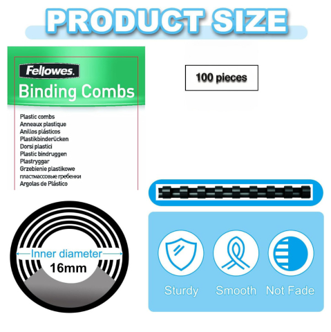 Set 100 spire inele plastic 16 mm negru pentru legat documente A4 pana la 120 coli ambalaj economic Fellowes [1]