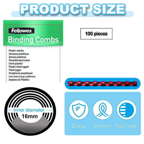 Set 100 spire inele plastic 16 mm rosu pentru legat documente A4 pana la 120 coli ambalaj economic Fellowes [1]
