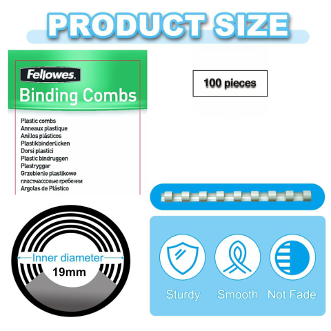 Set 100 spire inele plastic 19 mm alb pentru legat documente A4 pana la 150 coli ambalaj economic Fellowes [1]