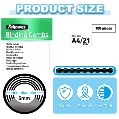 Set 100 spire inele plastic 6 mm negru pentru legat documente A4 pana la 20 coli ambalaj economic Fellowes [1]