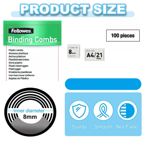 Set 100 spire inele plastic 8 mm alb pentru legat documente A4 pana la 40 coli ambalaj economic Fellowes [1]
