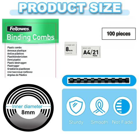 Set 100 spire inele plastic 8 mm negru pentru legat documente A4 pana la 40 coli ambalaj economic Fellowes [1]