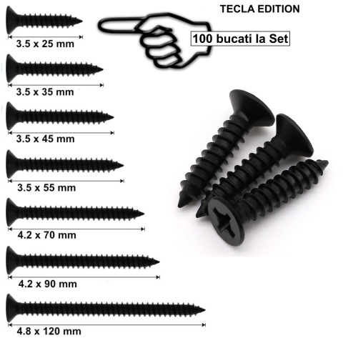 Set 100 Suruburi Autofiletante pentru Gips-Carton, 3.5 x 25 mm, Profile Metalice si Lemn, Otel Fosfatat, Filet Fin [2]