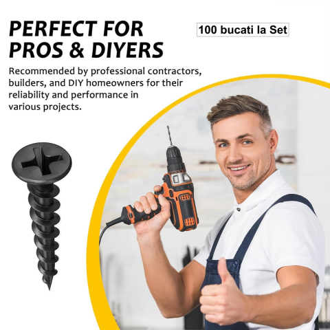 Set 100 Suruburi autofiletante pentru gips-carton, 3.5x55 mm, filet rapid pentru lemn, cap inecat PH2, otel fosfatat [2]