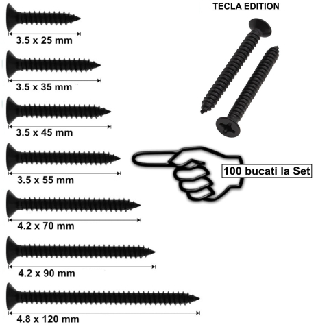 Set 100 Suruburi Autofiletante pentru Gips-Carton, 3.5x55mm, Filet Fin, Cap Inecat, pentru Aplicatii Speciale si Structuri Groase, Otel Fosfatat [2]