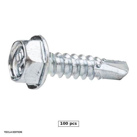 Suruburi, dibluri si accesorii prindere - Set 100 suruburi autoforante cap hexagonal cu guler DIN 7504K, 6.3x70 mm, cheie 10 mm, otel, zincate alb, prind tabla pe suport metalic fara sa fie nevoie de gaura data in prealabil