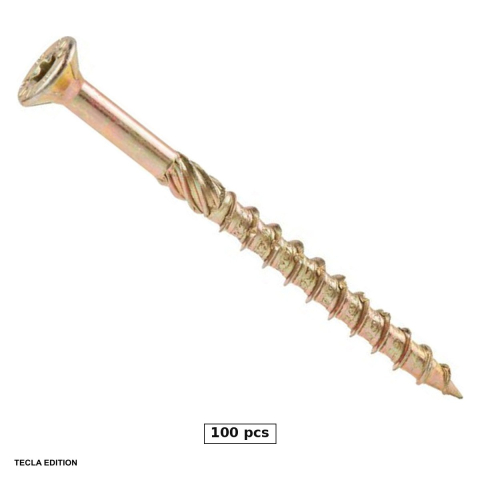 Suruburi, dibluri si accesorii prindere - Set 100 suruburi pentru dulgherie cap inecat, 6x100 mm, amprenta TX30, otel C15, zincate galben, prind lemnul cu capul la nivelul suprafetei