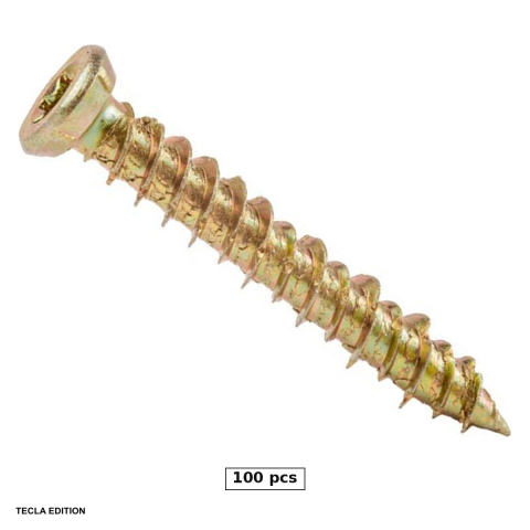 Suruburi, dibluri si accesorii prindere - Set 100 suruburi pentru montajul usilor si ferestrelor, 7.5x62 mm, amprenta TX30, zincate galben, tin usa sau fereastra montata pe beton