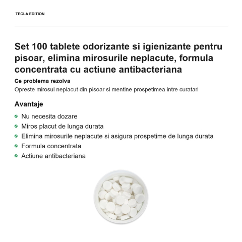Set 100 tablete odorizante si igienizante pentru pisoar, elimina mirosurile neplacute, formula concentrata cu actiune antibacteriana [1]