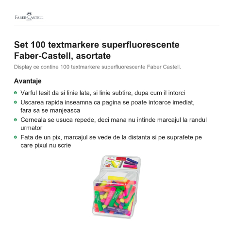 Set 100 textmarkere superfluorescente Faber-Castell, asortate [1]