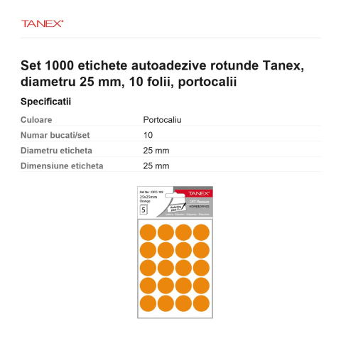 Set 1000 etichete autoadezive rotunde Tanex, diametru 25 mm, 10 seturi, portocalii [2]