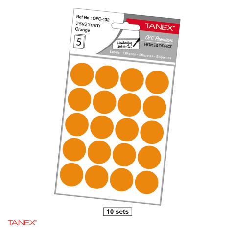 Etichete autoadezive - Set 1000 etichete autoadezive rotunde Tanex, diametru 25 mm, 10 seturi, portocalii