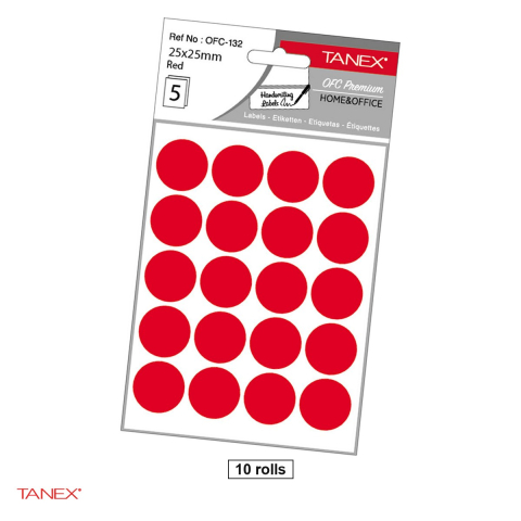 Etichete autoadezive - Set 1000 etichete autoadezive rotunde Tanex, diametru 25 mm, 10 seturi, rosii