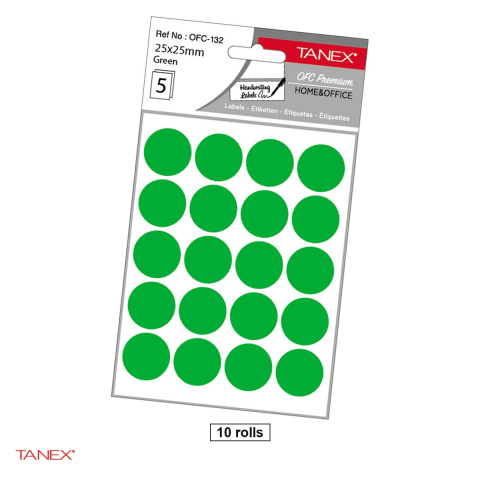 Etichete autoadezive - Set 1000 etichete autoadezive rotunde Tanex, diametru 25 mm, 10 seturi, verzi