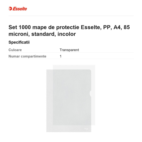 Set 1000 mape de protectie Esselte, PP, A4, 85 microni, standard, incolor [2]