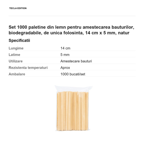 Set 1000 paletine din lemn pentru amestecarea bauturilor, biodegradabile, de unica folosinta, 14 cm x 5 mm, natur [2]