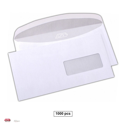 Plicuri gumate - Set 1000 plicuri C6/C5 cu fereastra dreapta 35x90 mm GPV, 114x229 mm, hartie alba 80 g/mp, gumate, in cutie