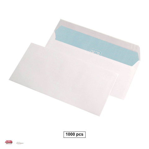 Hartie - Set 1000 plicuri DL GPV, 110x220 mm, hartie alba 80 g/mp, cu banda siliconata, in cutie