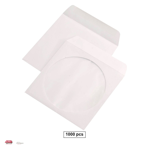 Plicuri gumate - Set 1000 plicuri pentru CD GPV, 124x127 mm, cu fereastra centrata, hartie alba 90 g/mp, gumate, in cutie