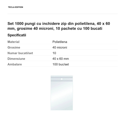 Set 1000 pungi cu inchidere zip din polietilena, 40 x 60 mm, grosime 40 microni, 10 pachete cu 100 bucati [2]