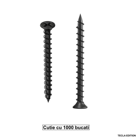 Pentru structura din lemn - Set 1000 Suruburi autofiletante pentru gips-carton, 4.2x90 mm, filet rapid pentru lemn, cap inecat PH2, otel fosfatat