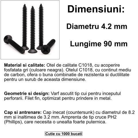 Set 1000 Suruburi Universale pentru Rigips, Dimensiuni Extra, 4.2x90 mm, Autofiletante, pentru Aplicatii Extreme, Cap Inecat, Otel Fosfatat [1]