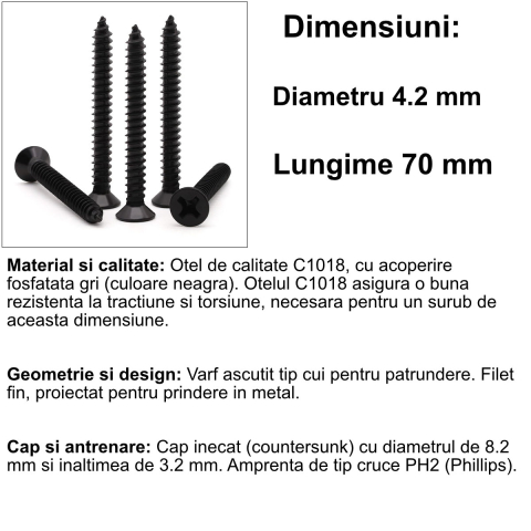 Set 1000 Suruburi Universale pentru Rigips, Dimensiuni Mari, 4.2x70 mm, Autofiletante, pentru Aplicatii Speciale, Cap Inecat, Otel Fosfatat [1]