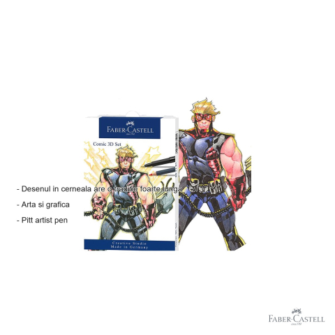 Set 11 piese Pitt Artist Pen Comic Faber-Castell, markere cerneala si creioane acuarela, pentru ilustratie si benzi desenate [1]