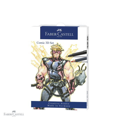 Markere si instrumente de desen artistic - Set 11 piese Pitt Artist Pen Comic Faber-Castell, markere cerneala si creioane acuarela, pentru ilustratie si benzi desenate