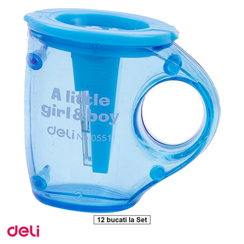 Ascutitori pentru creioane - Set 12 ascutitori Deli Container Cescuta, din plastic, dubla