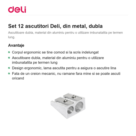 Set 12 ascutitori Deli, din metal, dubla [1]