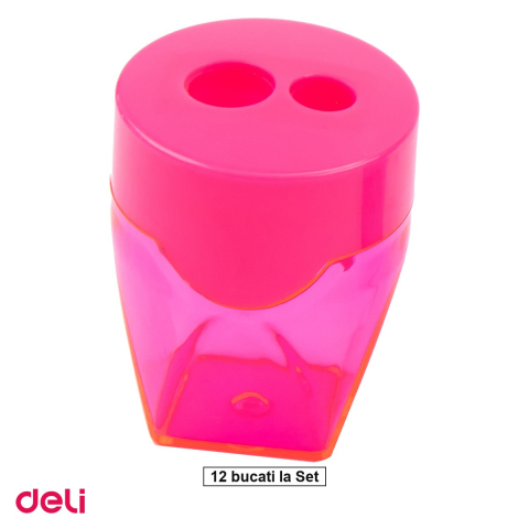 Accesorii birou - Set 12 ascutitori Deli, din plastic, dubla container