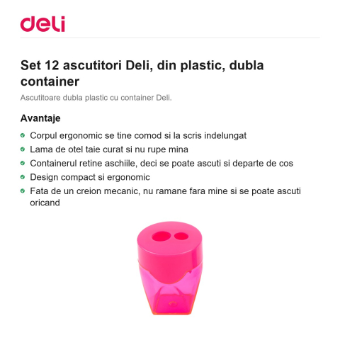 Set 12 ascutitori Deli, din plastic, dubla container [1]