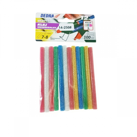Set 12 baghete din silicon multicolor cu sclipici, 7 mm diametru x 100 mm lungime, Dedra 75790, rezerve pentru pistol lipit [2]
