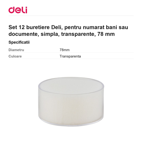 Set 12 buretiere Deli, pentru numarat bani sau documente, simpla, transparente, 78 mm [2]