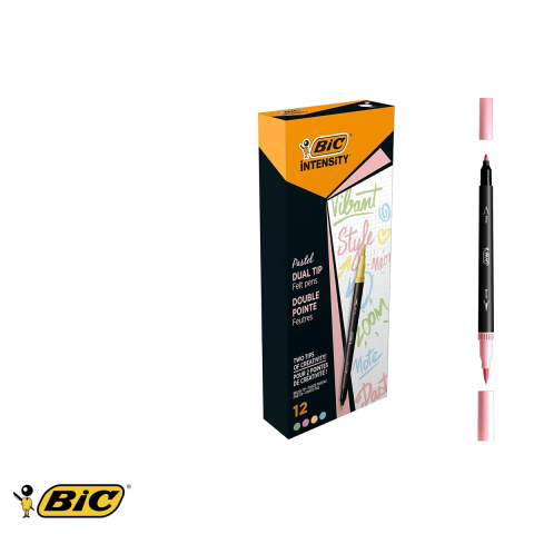 Set 12 carioci Bic Intensity Pastel, varf dublu pensula si subtire, culori pastel pentru colorat si desen [4]